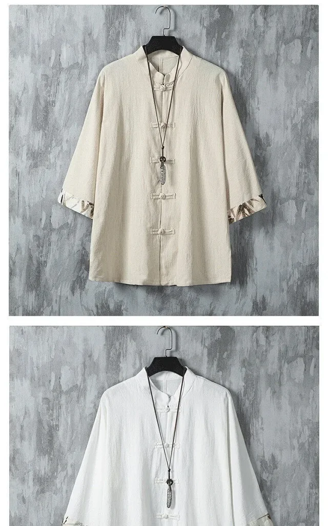 Wind Men's Chinese 3/4 Sleeve Shirt Detail
