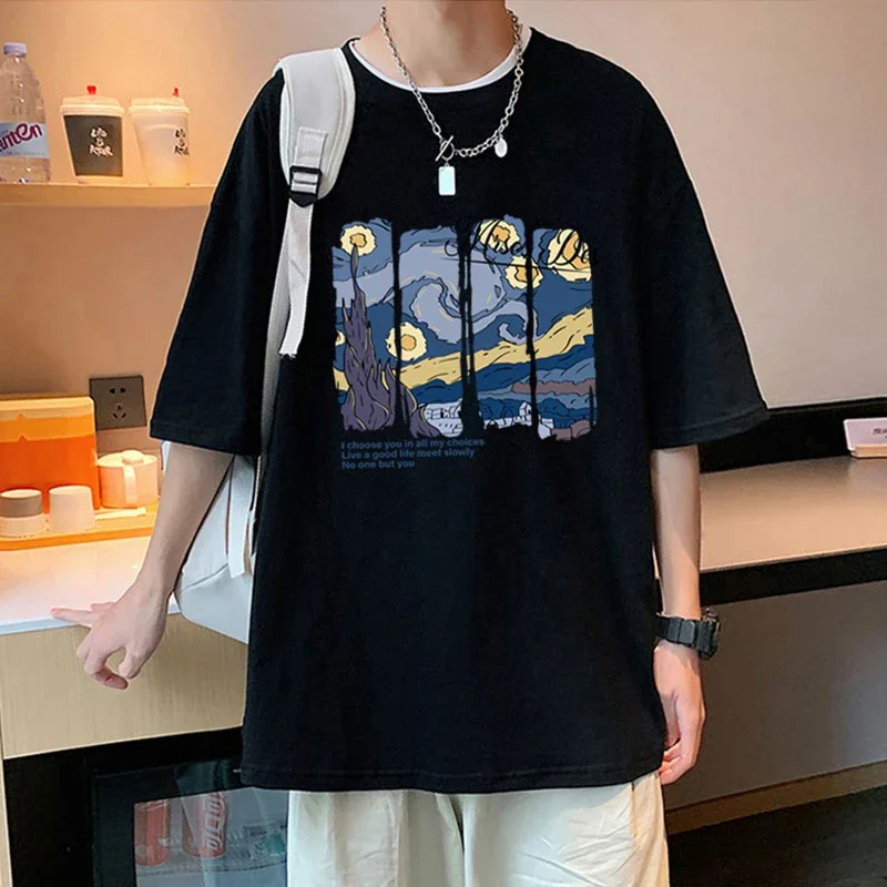 Starry Night Men's Loose Cotton T-Shirt