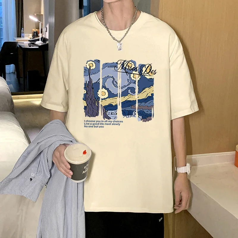 Starry Night Men's Loose Cotton T-Shirt