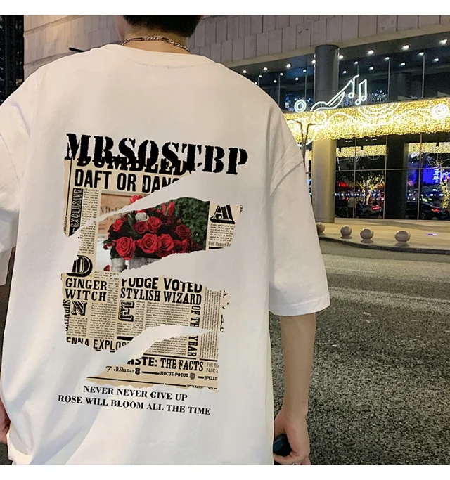 Men's Oversized Cotton Tee 2025 Rose-Print Detail