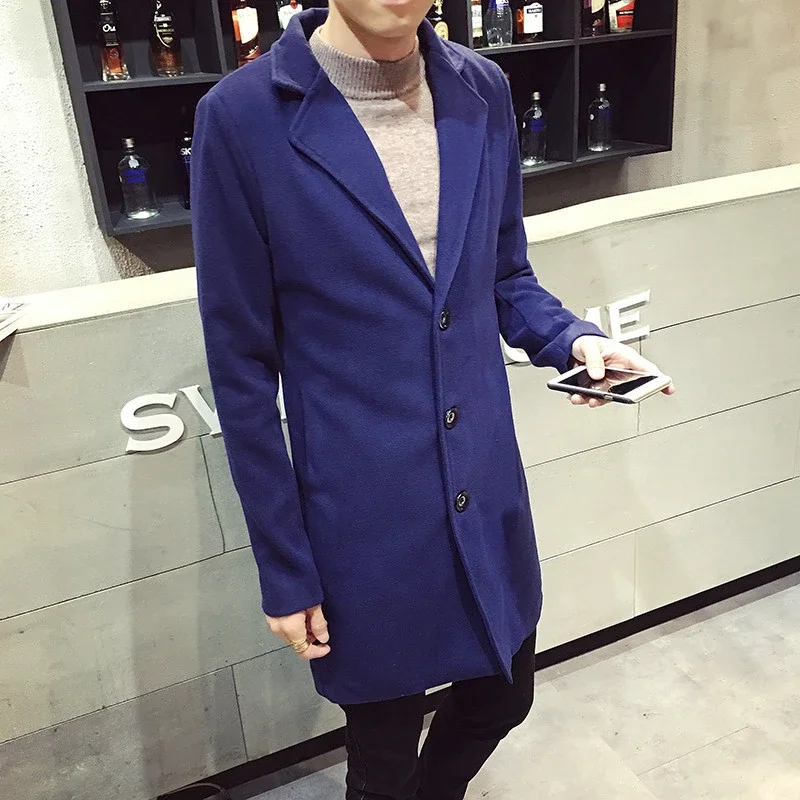 Men's Korean Slim Mid-Length Wool Coat