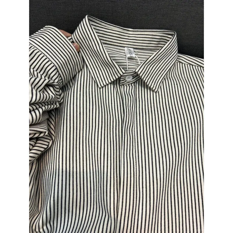 Japanese Youth Style Black-White Vertical Stripe Shirt