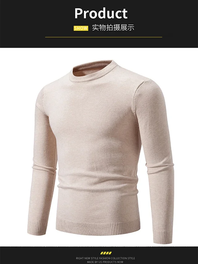 Men's Retro Solid Loose Knit Pullover Detail