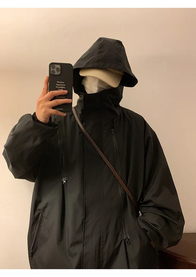 Men's HK Style A/W Loose Warm Hooded Jacket Detail
