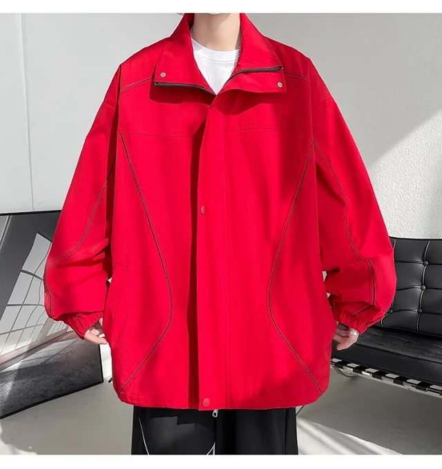 Men's Burgundy Hip-Hop Hooded Bomber Jacket Detail