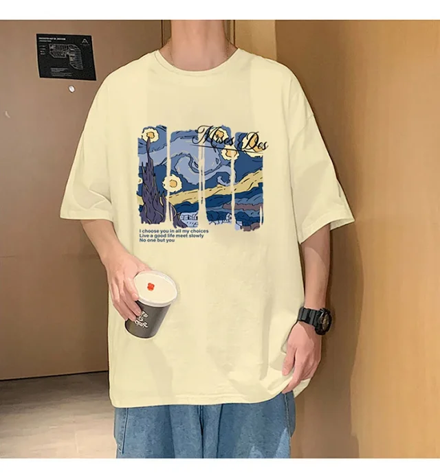 Starry Night Men's Loose Cotton T-Shirt Detail