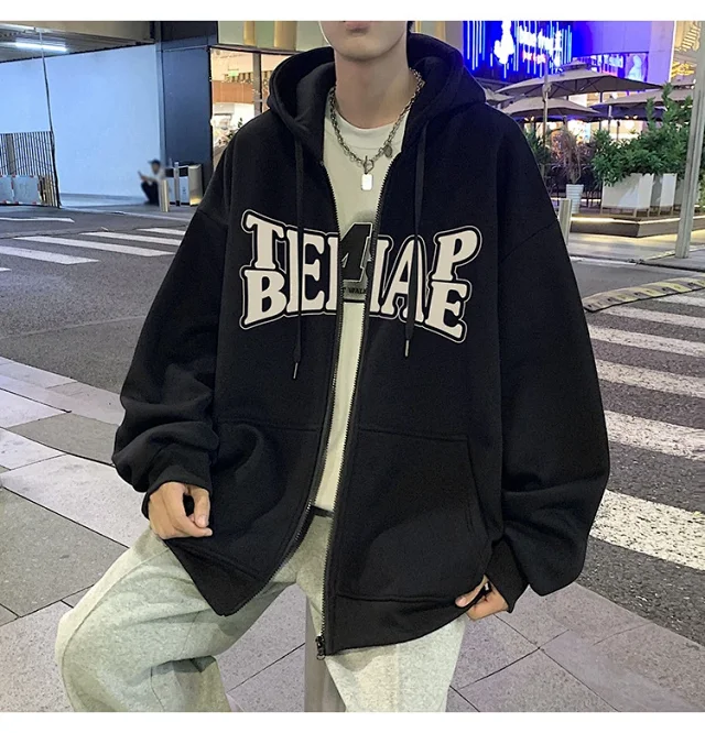 Men's Hip Hop Oversized Zip Hoodie Detail