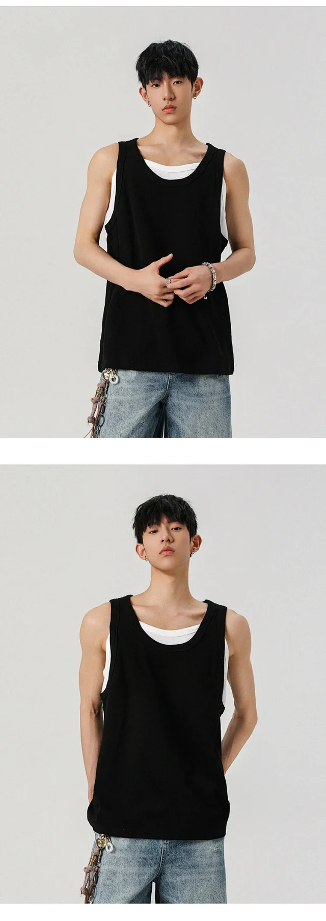 Men's Waffle Mock Two-Piece Tank Detail