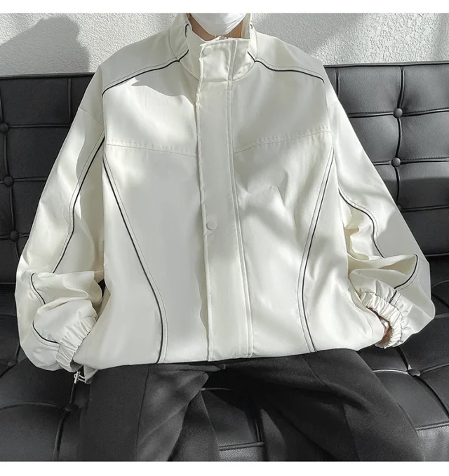 Men's Burgundy Hip-Hop Hooded Bomber Jacket Detail