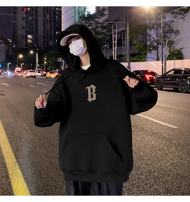 Japanese Hiphop Men's Oversized Cotton Hoodie Detail