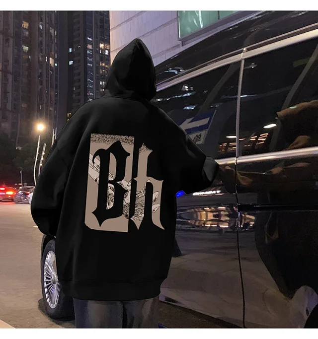 Japanese Hiphop Men's Oversized Cotton Hoodie Detail