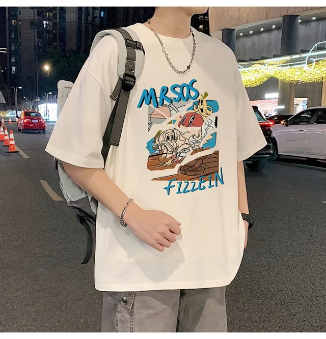 Plus Size Men's Summer Cartoon Tee Detail
