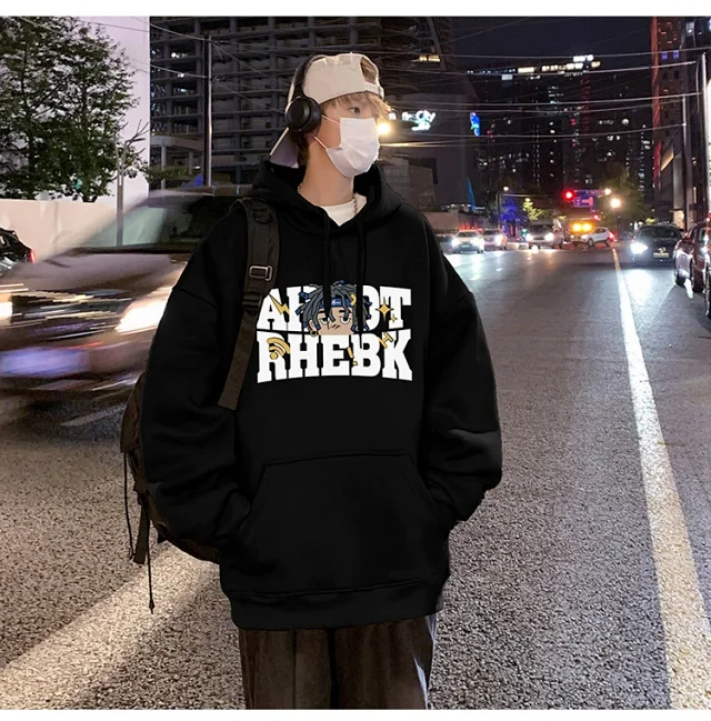Men's Heavyweight Cotton Fleece Hoodie Fall Winter Detail