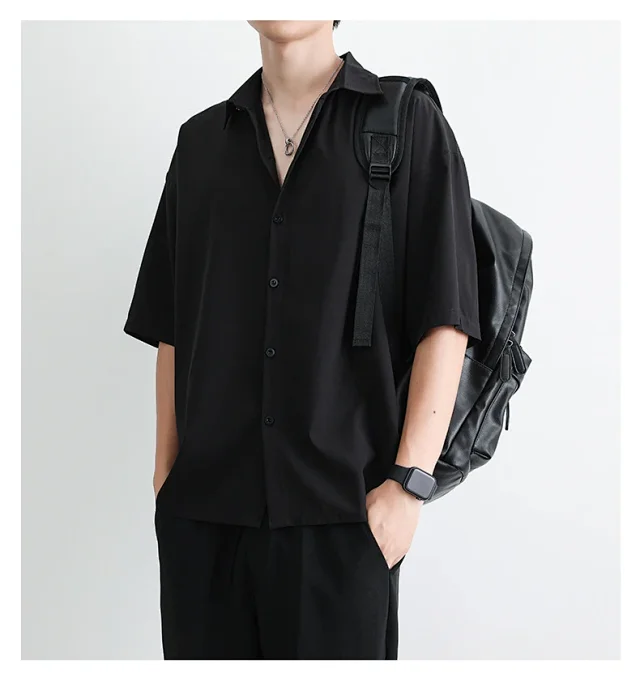 DK Men's Loose Cooling Black Shirt Detail