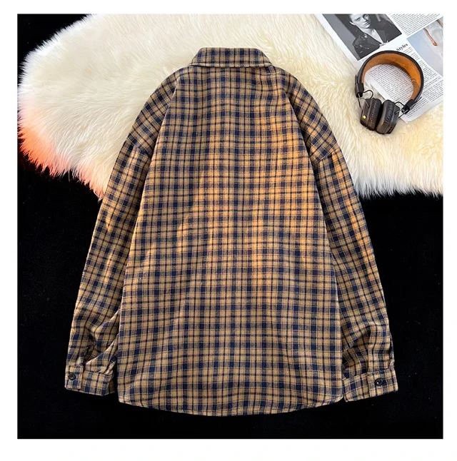 Men's Japanese Brushed Cotton Plaid Shirt Jacket Detail