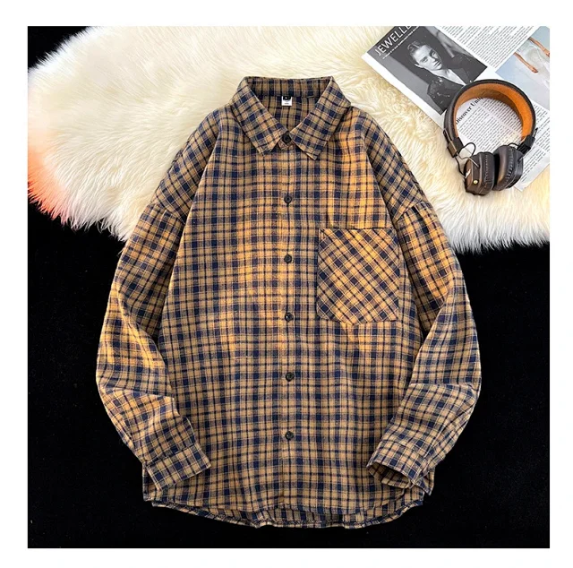 Men's Japanese Brushed Cotton Plaid Shirt Jacket Detail