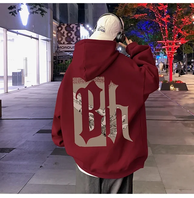 Japanese Hiphop Men's Oversized Cotton Hoodie Detail