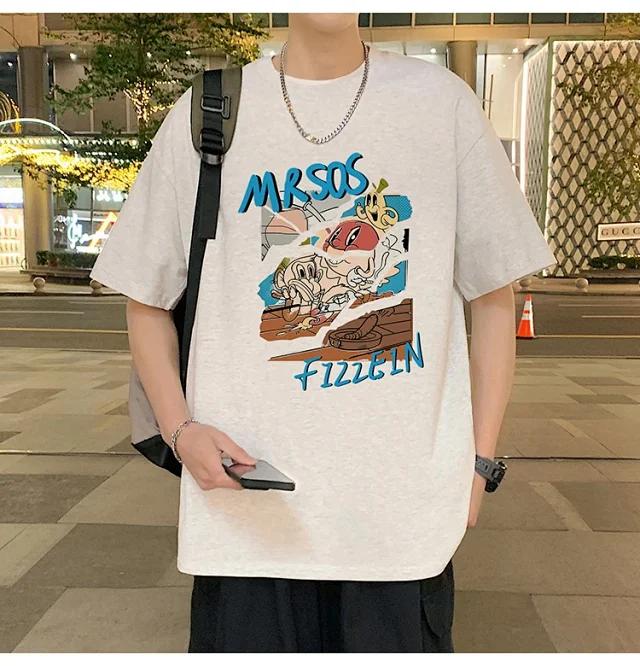 Plus Size Men's Summer Cartoon Tee Detail