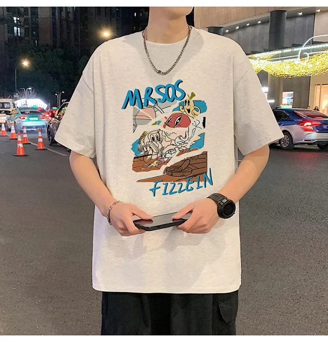 Plus Size Men's Summer Cartoon Tee Detail