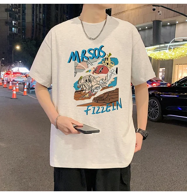 Plus Size Men's Summer Cartoon Tee Detail