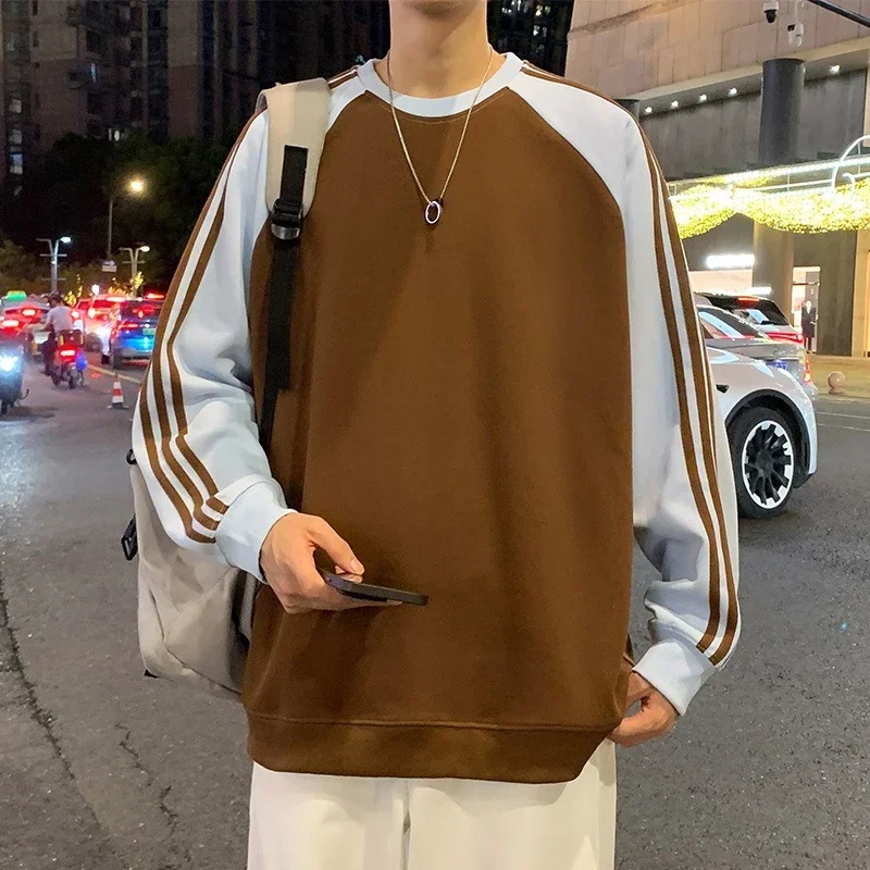 Unisex Chinese Street Oversize Striped Sweatshirt
