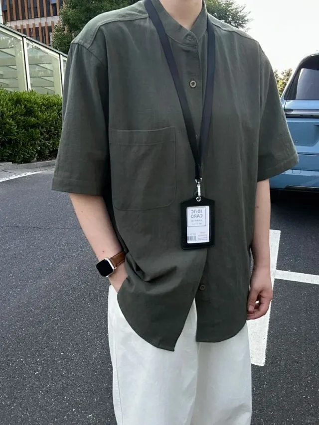 Men's Bamboo Crinkle Short Sleeve Shirt Detail