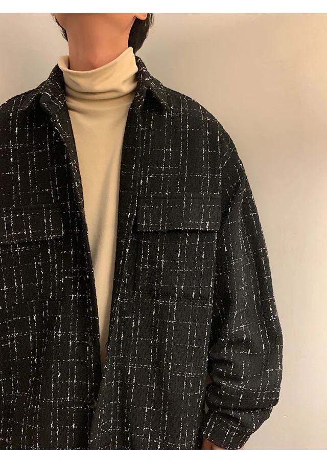 Men's Plus Size Houndstooth Wool Jacket Detail