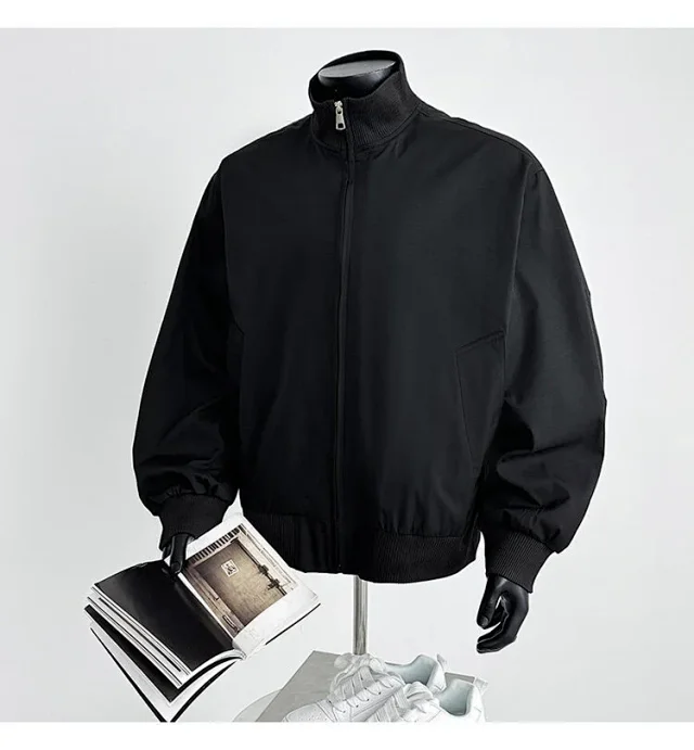 Men's Iridescent Satin Cropped Mandarin-Collar Jacket Detail