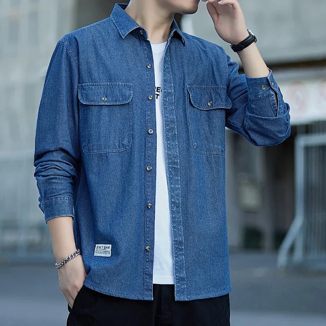 Men's Vintage Denim Oversize Work Shirt Detail