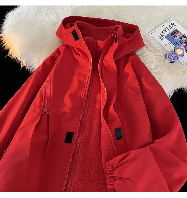Windproof Waterproof Fleece-Lined Couple's 3-in-1 Jacket Detail