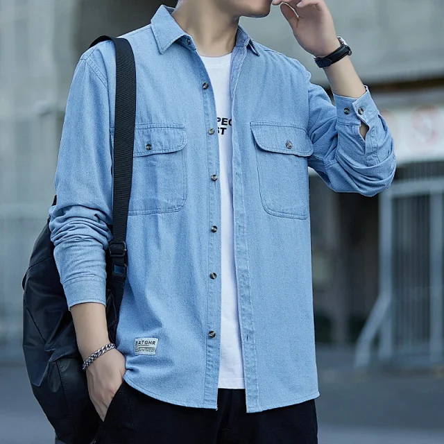 Men's Vintage Denim Oversize Work Shirt Detail