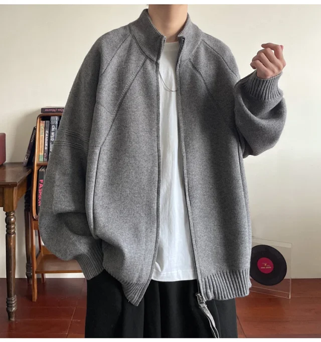 Men's Japanese Loose Zip Knit Cardigan Detail