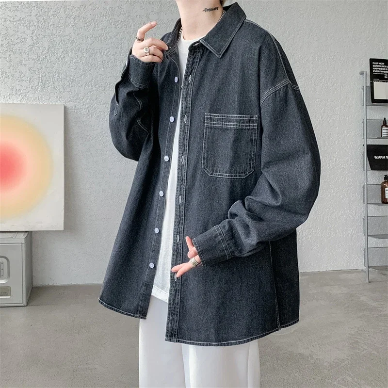 Men's Japanese Denim Shirt Long Sleeve