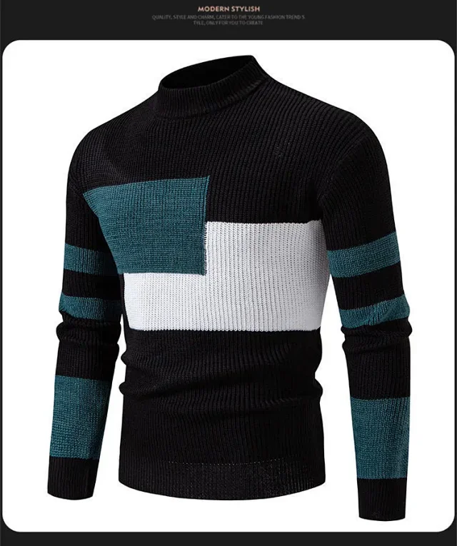 Ruicheng Men's Retro Color Block Sweater Detail