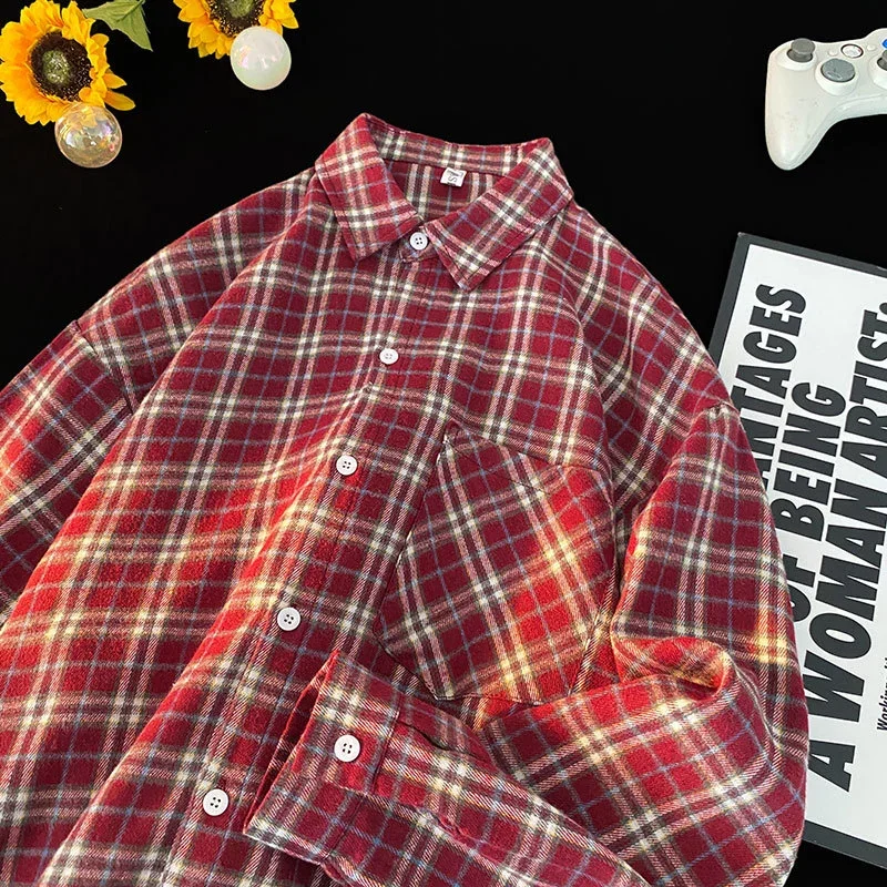 Men's Red Japanese Brushed Plaid Overshirt