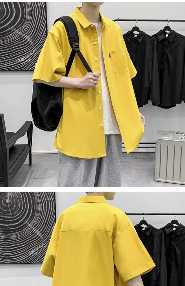 Men's Preppy Oversized Short Sleeve Shirt Detail