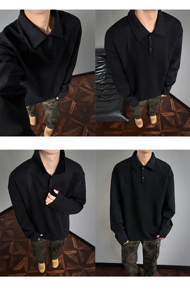 Men's Heavyweight Boxy Deconstructed Long-Sleeve Polo Detail