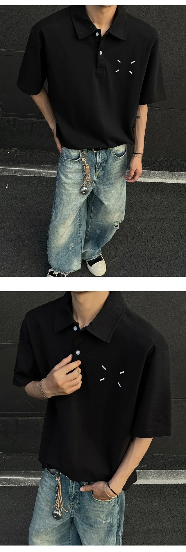 Men's Japanese Minimalist Margiela Embroidered Polo Detail