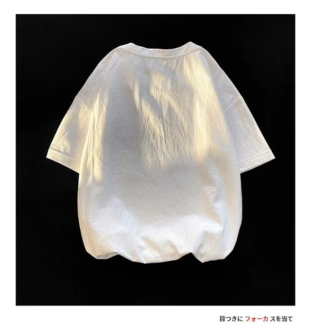 Men's Summer Linen-Like Oversized Solid T-Shirt Detail