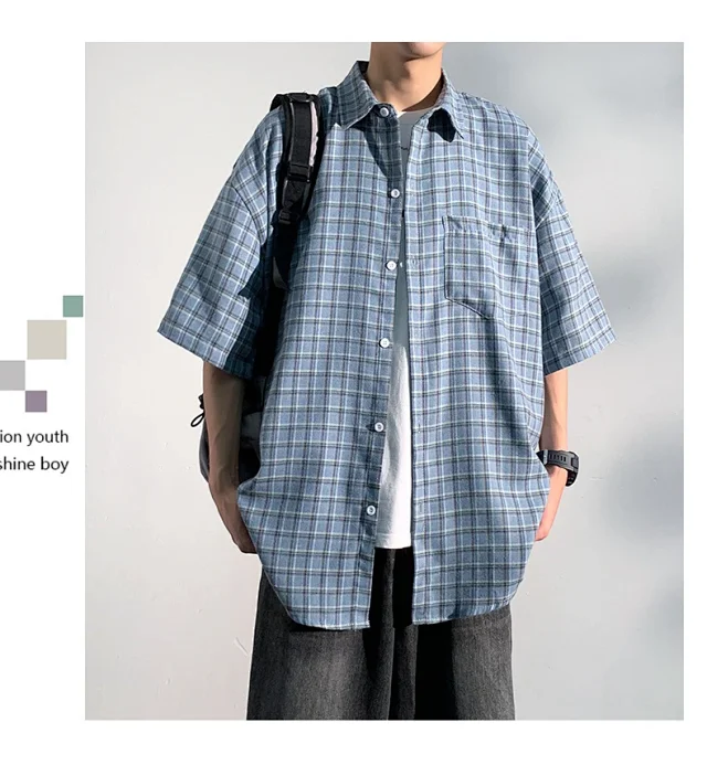Men's Casual Checked Short Sleeve Shirt Detail