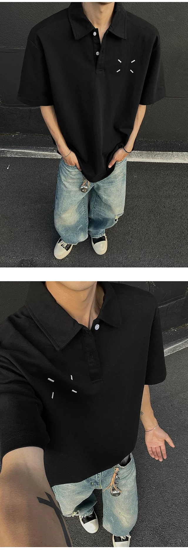Men's Japanese Minimalist Margiela Embroidered Polo Detail