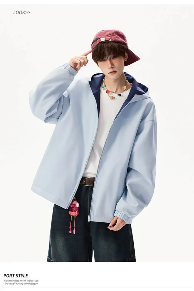 Reversible Waterproof Windbreaker Unisex Fall Detail