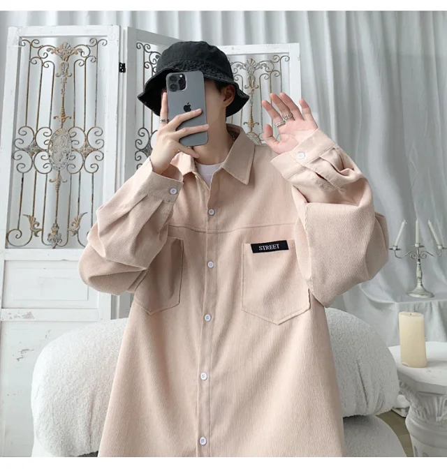 Men's Oversized Washed Corduroy Work Shirt Detail
