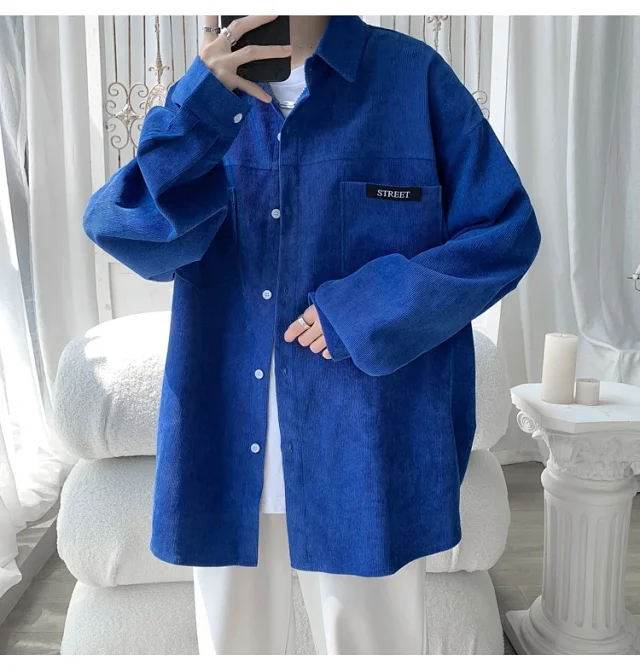 Men's Oversized Washed Corduroy Work Shirt Detail