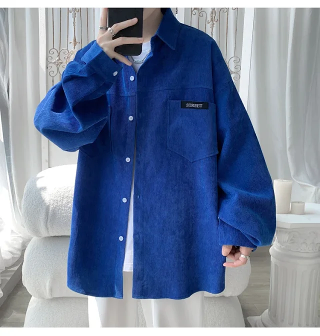Men's Oversized Washed Corduroy Work Shirt Detail