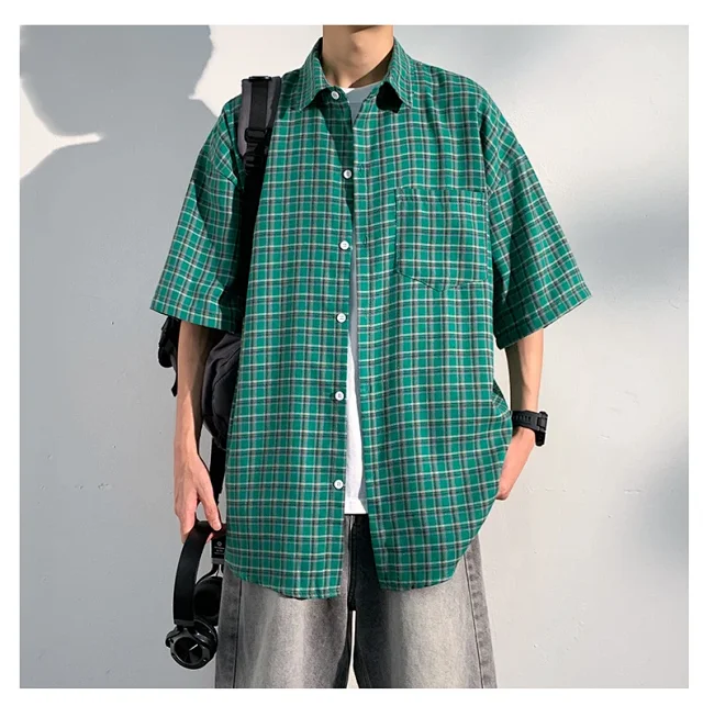 Men's Casual Checked Short Sleeve Shirt Detail