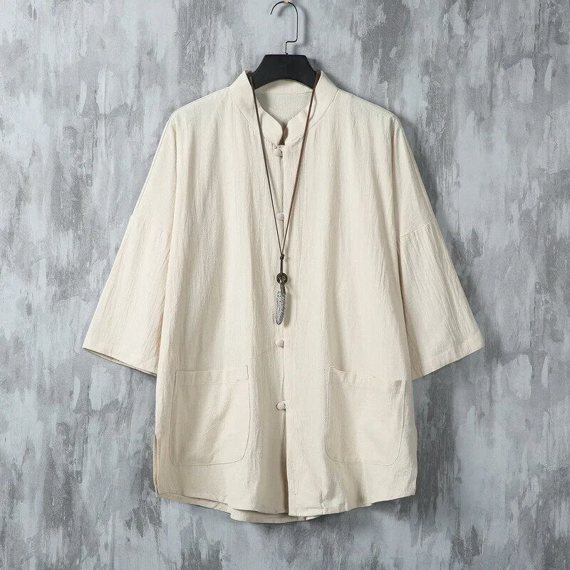 Wind Men's Loose Chinese Short-Sleeve Shirt