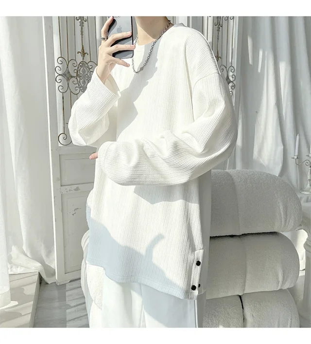 Men's Solid Textured Button-Front Long-Sleeve T-Shirt Detail