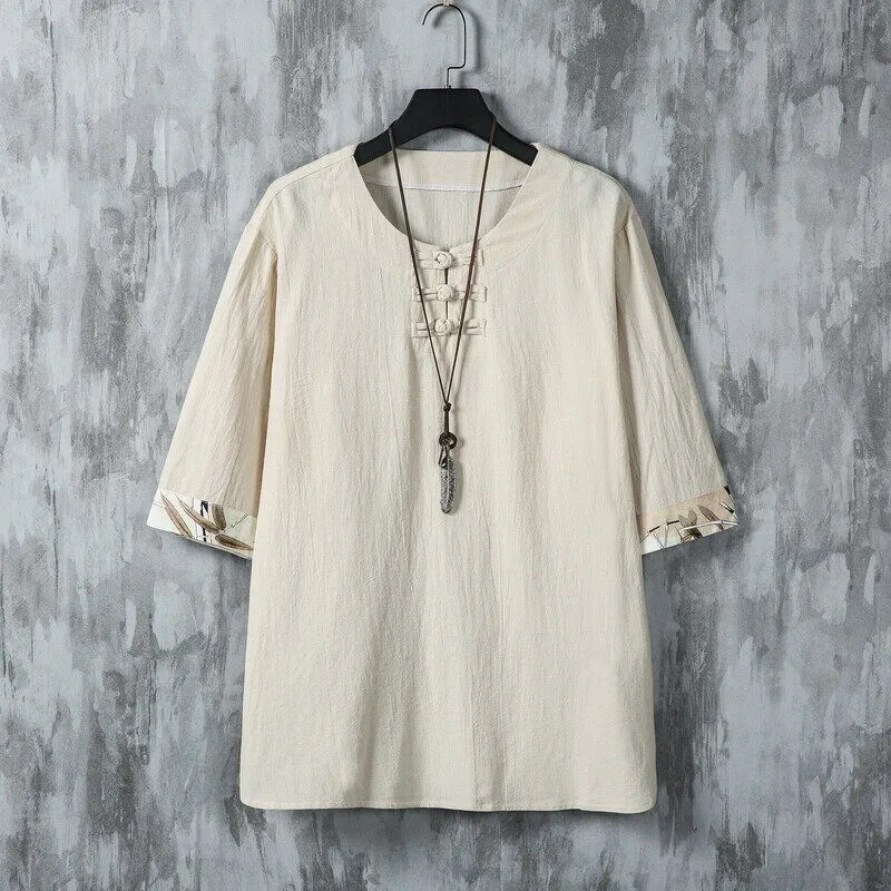 Men's Cotton Linen Vintage Tang T-Shirt