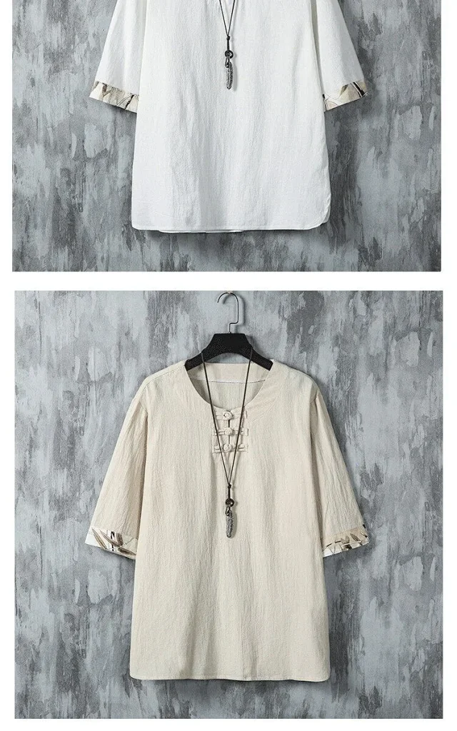 Men's Cotton Linen Vintage Tang T-Shirt Detail